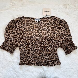 Superdown Animal Print Ruffle Crop Top XS